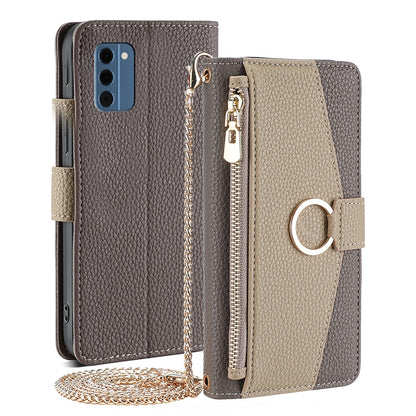 Nokia C300 4G Crossbody Phone Case with Litchi Texture Leather, Adjustable Kickstand, Card Slots, Zipper Purse, Makeup Mirror, and TPU Protection