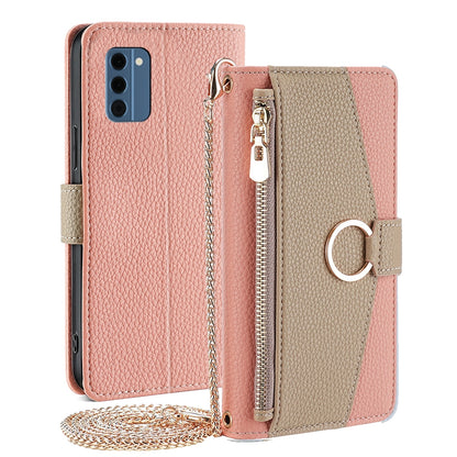 Nokia C300 4G Crossbody Phone Case with Litchi Texture Leather, Adjustable Kickstand, Card Slots, Zipper Purse, Makeup Mirror, and TPU Protection