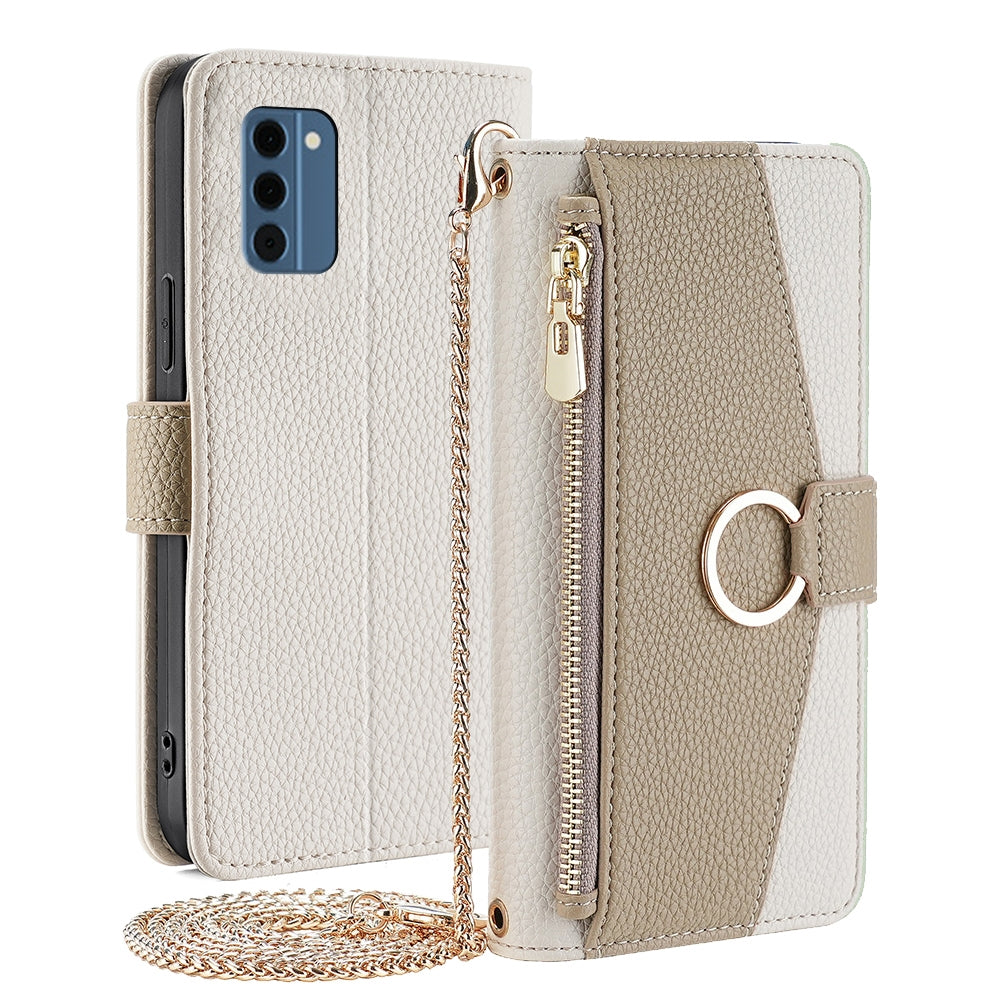 Nokia C300 4G Crossbody Phone Case with Litchi Texture Leather, Adjustable Kickstand, Card Slots, Zipper Purse, Makeup Mirror, and TPU Protection