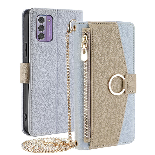 Nokia G42 5G Crossbody Phone Case with Litchi Texture Leather, Adjustable Kickstand, Card Slots, Zipper Purse, Makeup Mirror, and TPU Protection