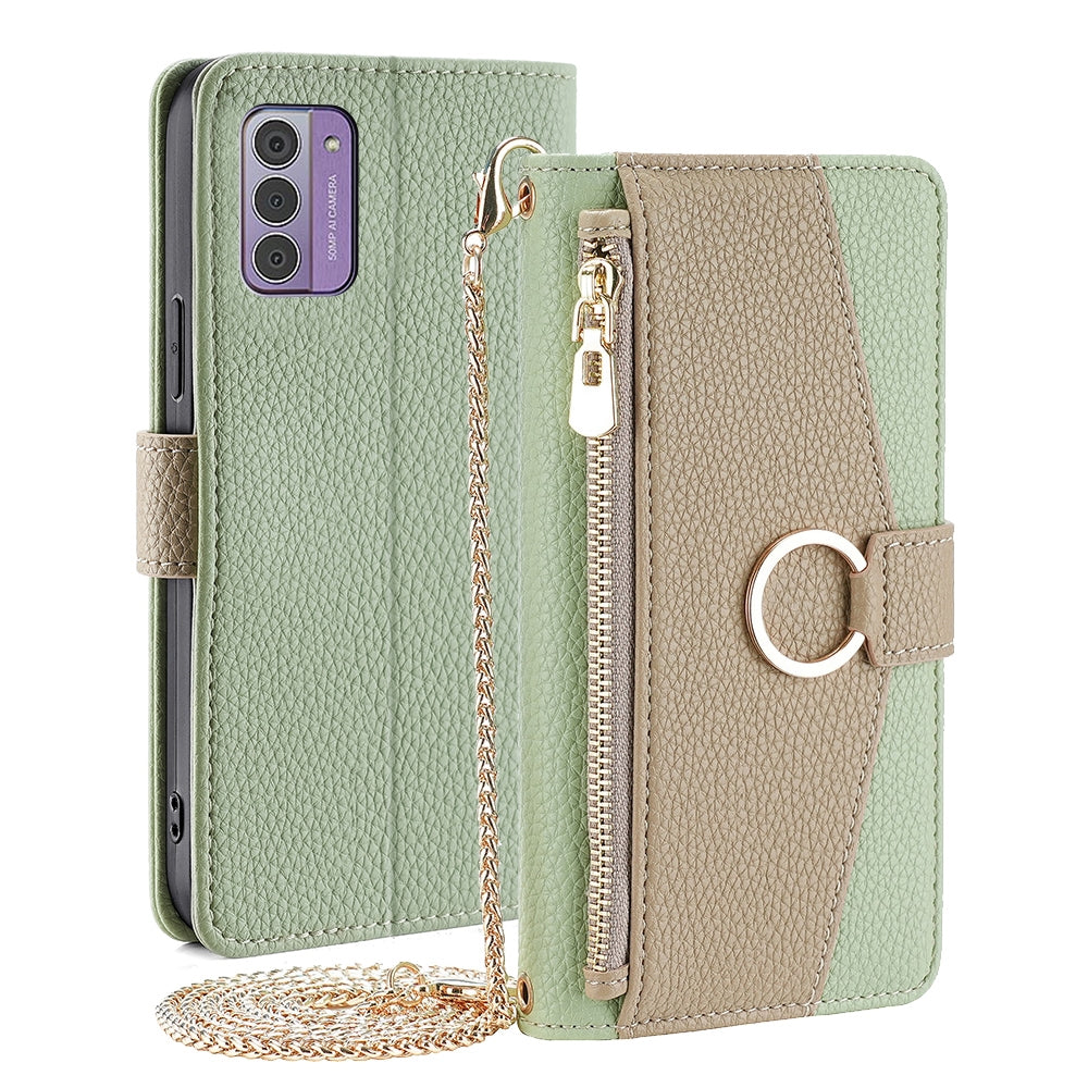 Nokia G42 5G Crossbody Phone Case with Litchi Texture Leather, Adjustable Kickstand, Card Slots, Zipper Purse, Makeup Mirror, and TPU Protection