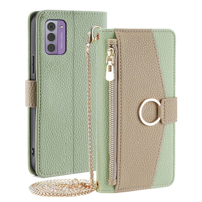 Nokia G42 5G Crossbody Phone Case with Litchi Texture Leather, Adjustable Kickstand, Card Slots, Zipper Purse, Makeup Mirror, and TPU Protection