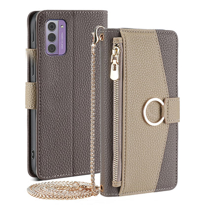 Nokia G42 5G Crossbody Phone Case with Litchi Texture Leather, Adjustable Kickstand, Card Slots, Zipper Purse, Makeup Mirror, and TPU Protection