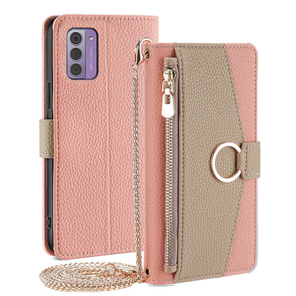 Nokia G42 5G Crossbody Phone Case with Litchi Texture Leather, Adjustable Kickstand, Card Slots, Zipper Purse, Makeup Mirror, and TPU Protection