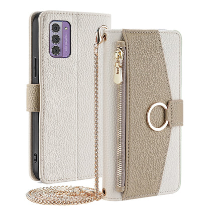 Nokia G42 5G Crossbody Phone Case with Litchi Texture Leather, Adjustable Kickstand, Card Slots, Zipper Purse, Makeup Mirror, and TPU Protection
