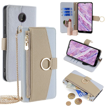 Nokia C10/C20 Crossbody Phone Case with Litchi Texture Leather, Adjustable Kickstand, Card Slots, Zipper Purse, Makeup Mirror, and TPU Protection
