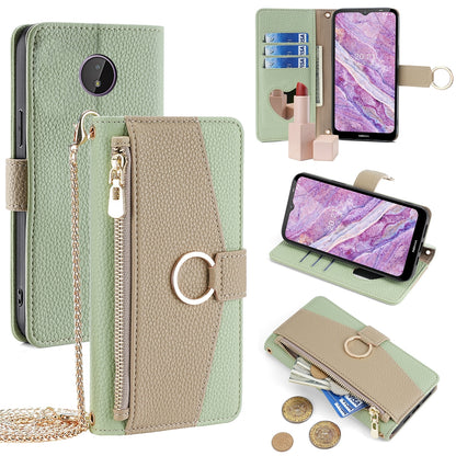 Nokia C10/C20 Crossbody Phone Case with Litchi Texture Leather, Adjustable Kickstand, Card Slots, Zipper Purse, Makeup Mirror, and TPU Protection