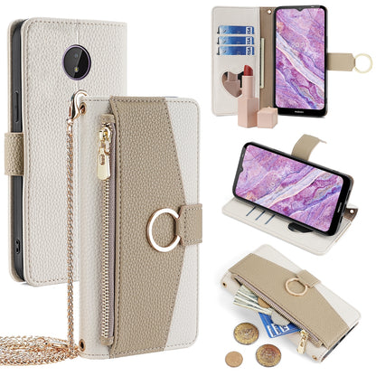 Nokia C10/C20 Crossbody Phone Case with Litchi Texture Leather, Adjustable Kickstand, Card Slots, Zipper Purse, Makeup Mirror, and TPU Protection
