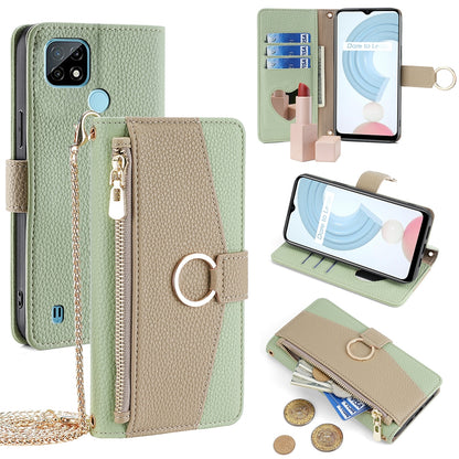 Nokia C21 Crossbody Phone Case with Litchi Texture Leather, Adjustable Kickstand, Card Slots, Zipper Purse, Makeup Mirror, and TPU Protection
