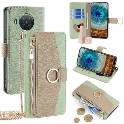 Nokia X10/X20 Crossbody Phone Case with Litchi Texture Leather, Adjustable Kickstand, Card Slots, Zipper Purse, Makeup Mirror, and TPU Protection