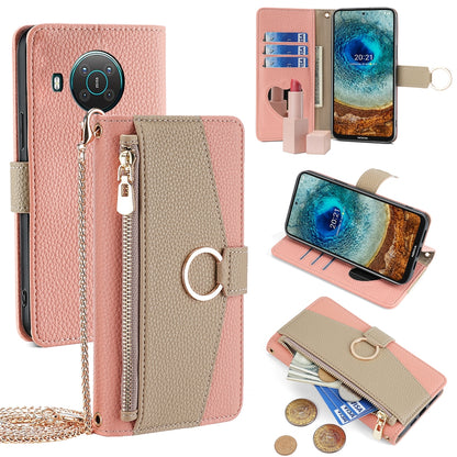 Nokia X10/X20 Crossbody Phone Case with Litchi Texture Leather, Adjustable Kickstand, Card Slots, Zipper Purse, Makeup Mirror, and TPU Protection
