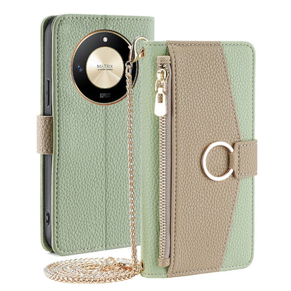 Honor X50 5G Crossbody Phone Case with Litchi Texture Leather, Adjustable Kickstand, Card Slots, Zipper Purse, Makeup Mirror, and TPU Protection