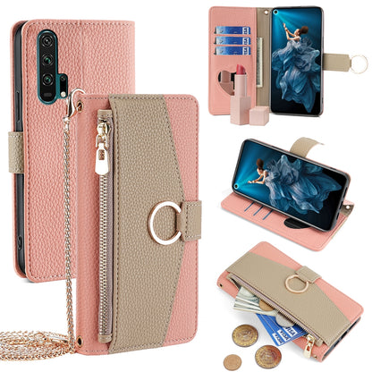 Honor 20 Pro Crossbody Phone Case with Litchi Texture Leather, Adjustable Kickstand, Card Slots, Zipper Purse, Makeup Mirror, and TPU Protection