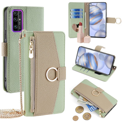 Honor 30 Crossbody Phone Case with Litchi Texture Leather, Adjustable Kickstand, Card Slots, Zipper Purse, Makeup Mirror, and TPU Protection