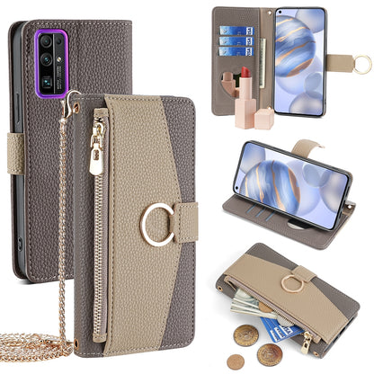 Honor 30 Crossbody Phone Case with Litchi Texture Leather, Adjustable Kickstand, Card Slots, Zipper Purse, Makeup Mirror, and TPU Protection