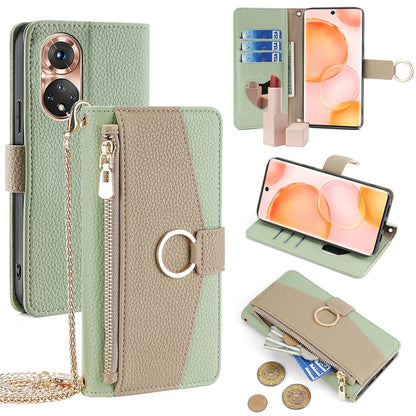 Honor 50 Crossbody Phone Case with Litchi Texture Leather, Adjustable Kickstand, Card Slots, Zipper Purse, Makeup Mirror, and TPU Protection