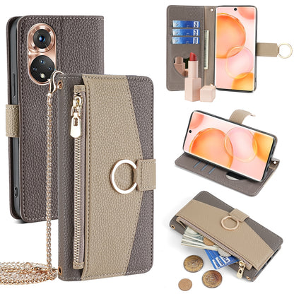 Honor 50 Crossbody Phone Case with Litchi Texture Leather, Adjustable Kickstand, Card Slots, Zipper Purse, Makeup Mirror, and TPU Protection
