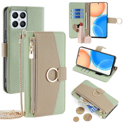 Honor X30i Crossbody Phone Case with Litchi Texture Leather, Adjustable Kickstand, Card Slots, Zipper Purse, Makeup Mirror, and TPU Protection