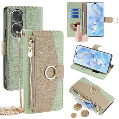 Honor 80 Pro Crossbody Phone Case with Litchi Texture Leather, Adjustable Kickstand, Card Slots, Zipper Purse, Makeup Mirror, and TPU Protection