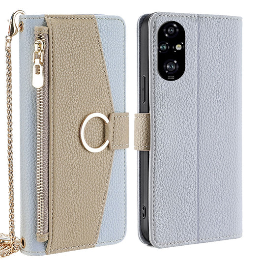 Honor 200 Pro 5G Crossbody Phone Case with Litchi Texture Leather, Adjustable Kickstand, Card Slots, Zipper Purse, Makeup Mirror, and TPU Protection