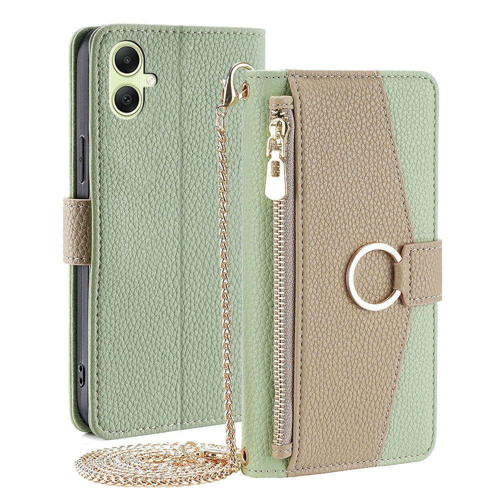 Samsung Galaxy A05 4G Crossbody Phone Case with Litchi Texture Leather, Adjustable Kickstand, Card Slots, Zipper Purse, Makeup Mirror, and TPU Protection