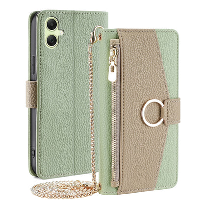 Samsung Galaxy A05 4G Crossbody Phone Case with Litchi Texture Leather, Adjustable Kickstand, Card Slots, Zipper Purse, Makeup Mirror, and TPU Protection