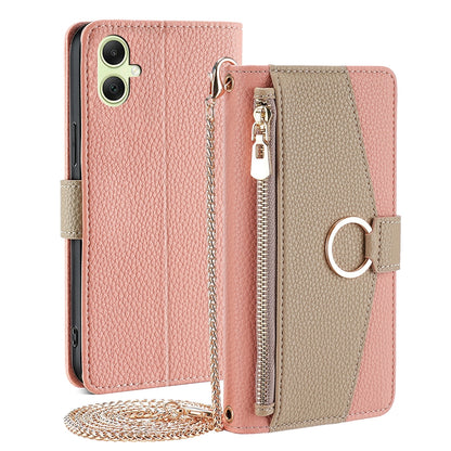 Samsung Galaxy A05 4G Crossbody Phone Case with Litchi Texture Leather, Adjustable Kickstand, Card Slots, Zipper Purse, Makeup Mirror, and TPU Protection