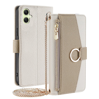 Samsung Galaxy A05 4G Crossbody Phone Case with Litchi Texture Leather, Adjustable Kickstand, Card Slots, Zipper Purse, Makeup Mirror, and TPU Protection