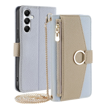 Samsung Galaxy A05s 4G Crossbody Phone Case with Litchi Texture Leather, Adjustable Kickstand, Card Slots, Zipper Purse, Makeup Mirror, and TPU Protection
