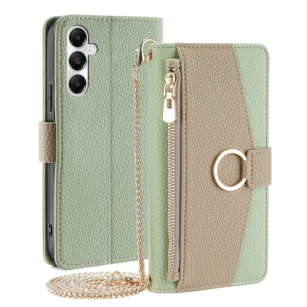 Samsung Galaxy A05s 4G Crossbody Phone Case with Litchi Texture Leather, Adjustable Kickstand, Card Slots, Zipper Purse, Makeup Mirror, and TPU Protection