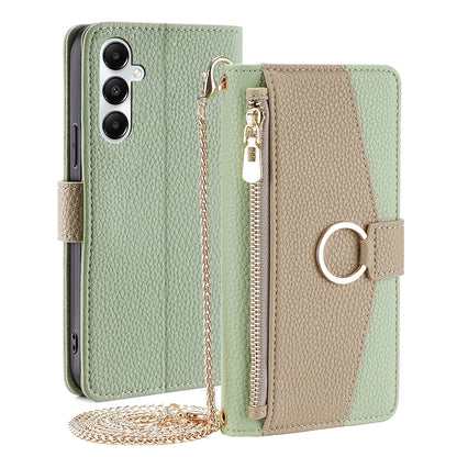 Samsung Galaxy A05s 4G Crossbody Phone Case with Litchi Texture Leather, Adjustable Kickstand, Card Slots, Zipper Purse, Makeup Mirror, and TPU Protection