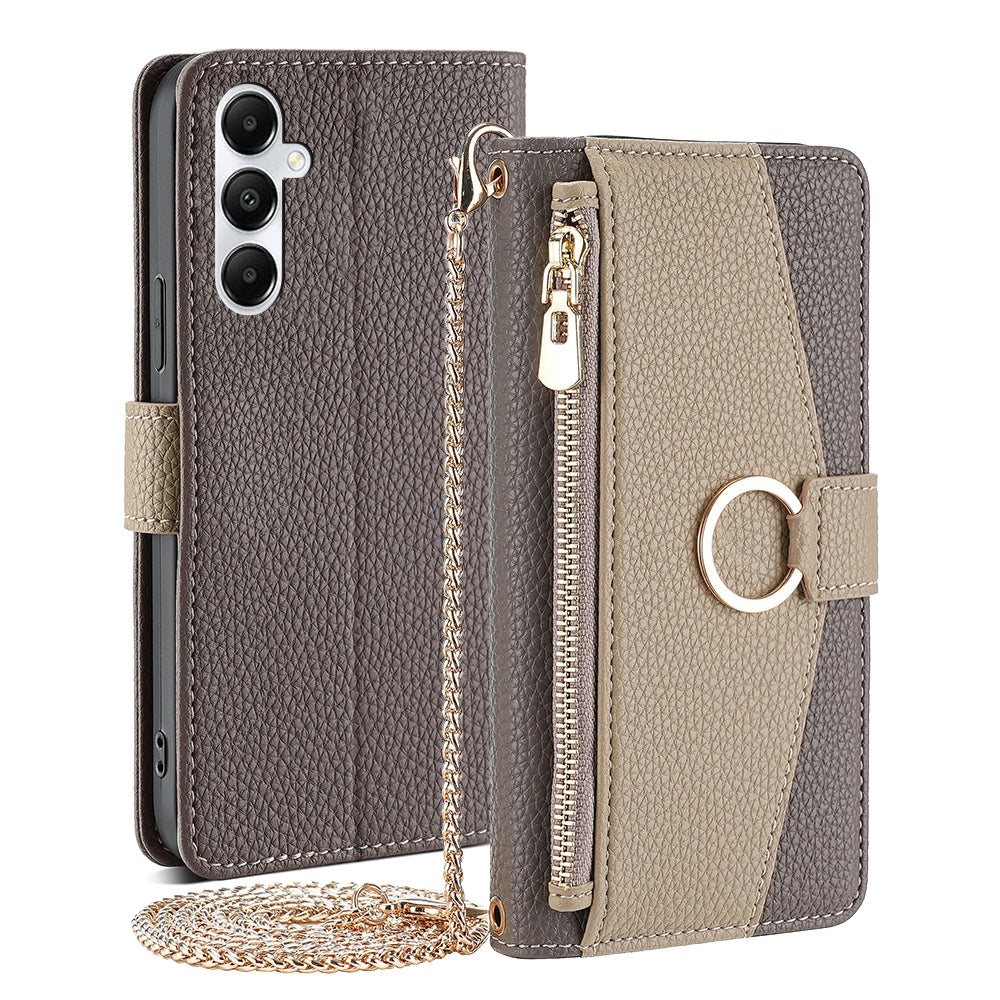 Samsung Galaxy A05s 4G Crossbody Phone Case with Litchi Texture Leather, Adjustable Kickstand, Card Slots, Zipper Purse, Makeup Mirror, and TPU Protection