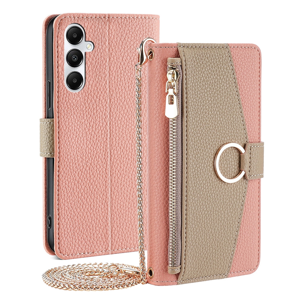 Samsung Galaxy A05s 4G Crossbody Phone Case with Litchi Texture Leather, Adjustable Kickstand, Card Slots, Zipper Purse, Makeup Mirror, and TPU Protection