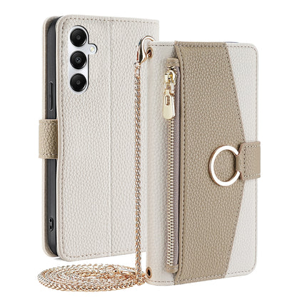 Samsung Galaxy A05s 4G Crossbody Phone Case with Litchi Texture Leather, Adjustable Kickstand, Card Slots, Zipper Purse, Makeup Mirror, and TPU Protection