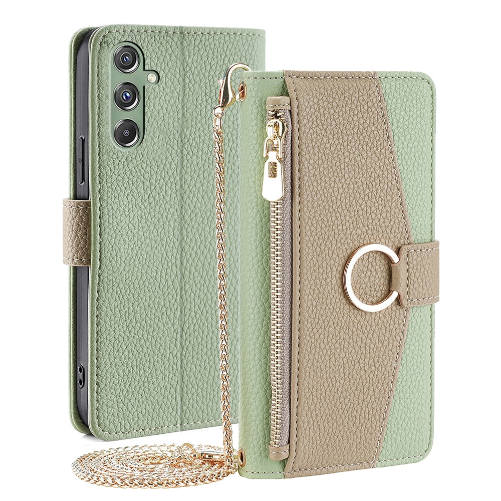 Samsung Galaxy F34 5G Crossbody Phone Case with Litchi Texture Leather, Adjustable Kickstand, Card Slots, Zipper Purse, Makeup Mirror, and TPU Protection