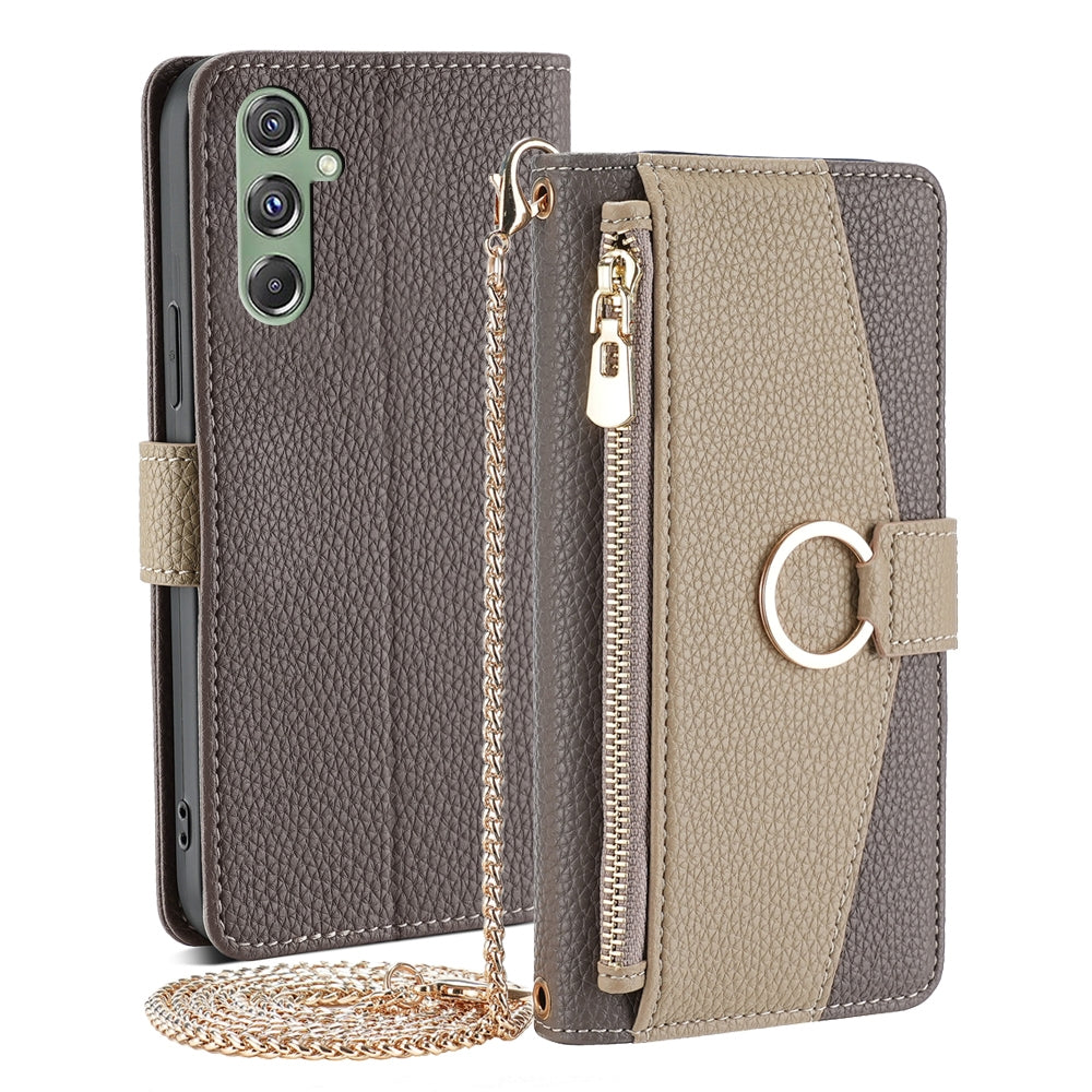 Samsung Galaxy F34 5G Crossbody Phone Case with Litchi Texture Leather, Adjustable Kickstand, Card Slots, Zipper Purse, Makeup Mirror, and TPU Protection