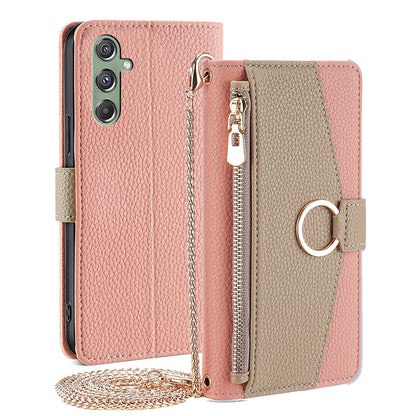 Samsung Galaxy F34 5G Crossbody Phone Case with Litchi Texture Leather, Adjustable Kickstand, Card Slots, Zipper Purse, Makeup Mirror, and TPU Protection