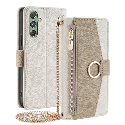 Samsung Galaxy F34 5G Crossbody Phone Case with Litchi Texture Leather, Adjustable Kickstand, Card Slots, Zipper Purse, Makeup Mirror, and TPU Protection