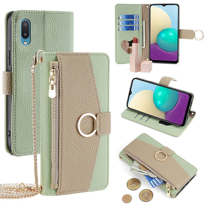 Samsung Galaxy A02 Crossbody Phone Case with Litchi Texture Leather, Adjustable Kickstand, Card Slots, Zipper Purse, Makeup Mirror, and TPU Protection