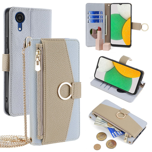 Samsung Galaxy A03 Core Crossbody Phone Case with Litchi Texture Leather, Adjustable Kickstand, Card Slots, Zipper Purse, Makeup Mirror, and TPU Protection