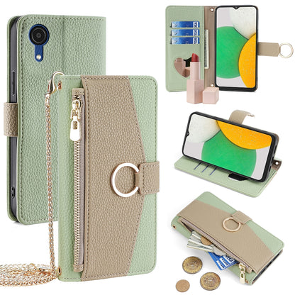 Samsung Galaxy A03 Core Crossbody Phone Case with Litchi Texture Leather, Adjustable Kickstand, Card Slots, Zipper Purse, Makeup Mirror, and TPU Protection