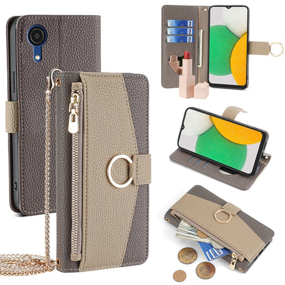 Samsung Galaxy A03 Core Crossbody Phone Case with Litchi Texture Leather, Adjustable Kickstand, Card Slots, Zipper Purse, Makeup Mirror, and TPU Protection