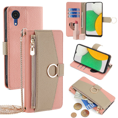 Samsung Galaxy A03 Core Crossbody Phone Case with Litchi Texture Leather, Adjustable Kickstand, Card Slots, Zipper Purse, Makeup Mirror, and TPU Protection