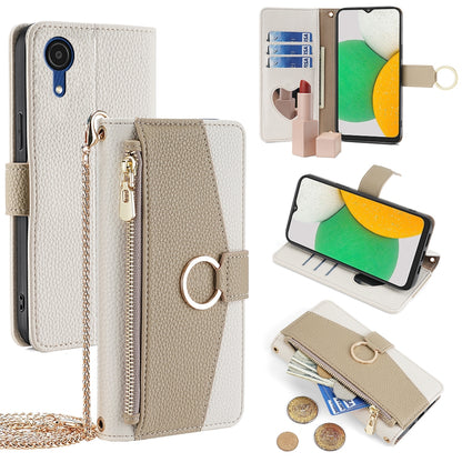 Samsung Galaxy A03 Core Crossbody Phone Case with Litchi Texture Leather, Adjustable Kickstand, Card Slots, Zipper Purse, Makeup Mirror, and TPU Protection