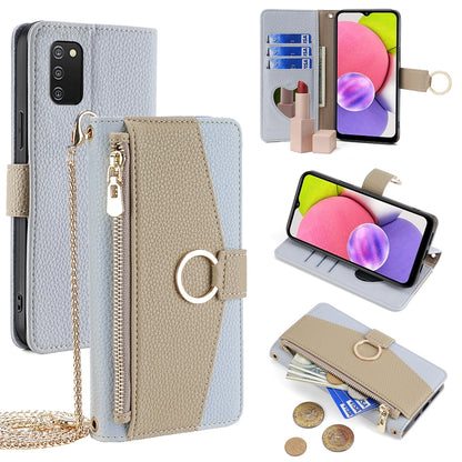 Samsung Galaxy A03s Crossbody Phone Case with Litchi Texture Leather, Adjustable Kickstand, Card Slots, Zipper Purse, Makeup Mirror, and TPU Protection