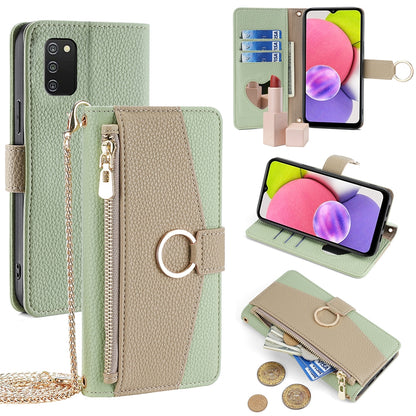 Samsung Galaxy A03s Crossbody Phone Case with Litchi Texture Leather, Adjustable Kickstand, Card Slots, Zipper Purse, Makeup Mirror, and TPU Protection