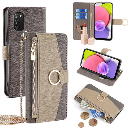 Samsung Galaxy A03s Crossbody Phone Case with Litchi Texture Leather, Adjustable Kickstand, Card Slots, Zipper Purse, Makeup Mirror, and TPU Protection