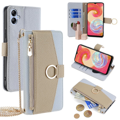 Samsung Galaxy A04e 4G Crossbody Phone Case with Litchi Texture Leather, Adjustable Kickstand, Card Slots, Zipper Purse, Makeup Mirror, and TPU Protection