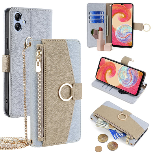 Samsung Galaxy A04e 4G Crossbody Phone Case with Litchi Texture Leather, Adjustable Kickstand, Card Slots, Zipper Purse, Makeup Mirror, and TPU Protection