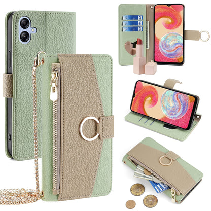 Samsung Galaxy A04e 4G Crossbody Phone Case with Litchi Texture Leather, Adjustable Kickstand, Card Slots, Zipper Purse, Makeup Mirror, and TPU Protection